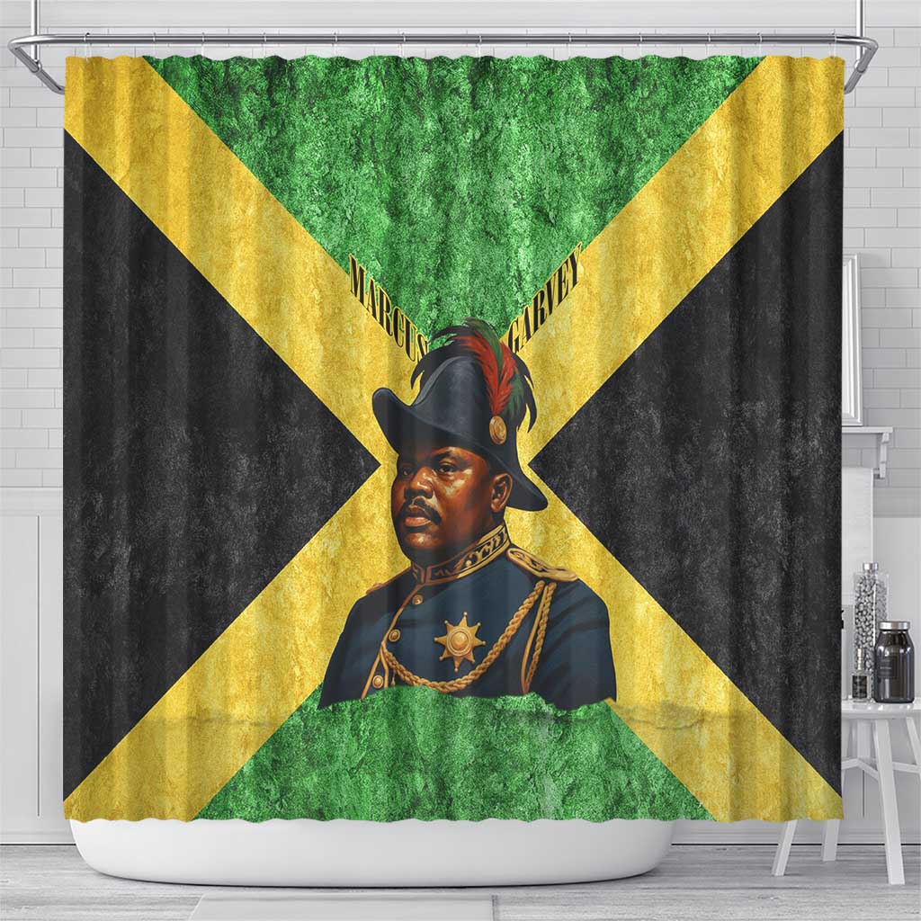 Marcus Garvey Shower Curtain Jamaican Flag Theme African Fist Civil Rights Symbol Pan African Tribute Design - Wonder Print Shop
