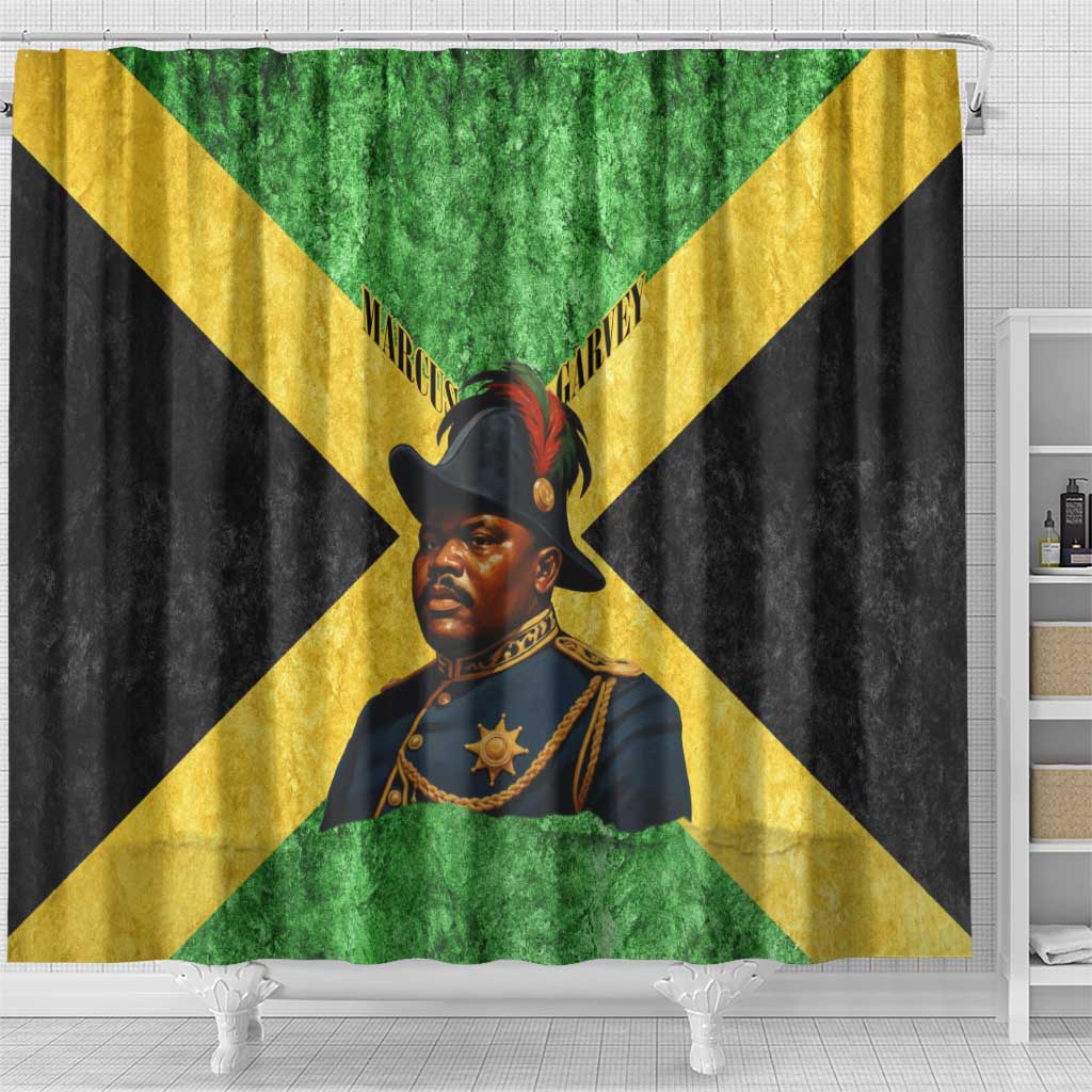Marcus Garvey Shower Curtain Jamaican Flag Theme African Fist Civil Rights Symbol Pan African Tribute Design - Wonder Print Shop