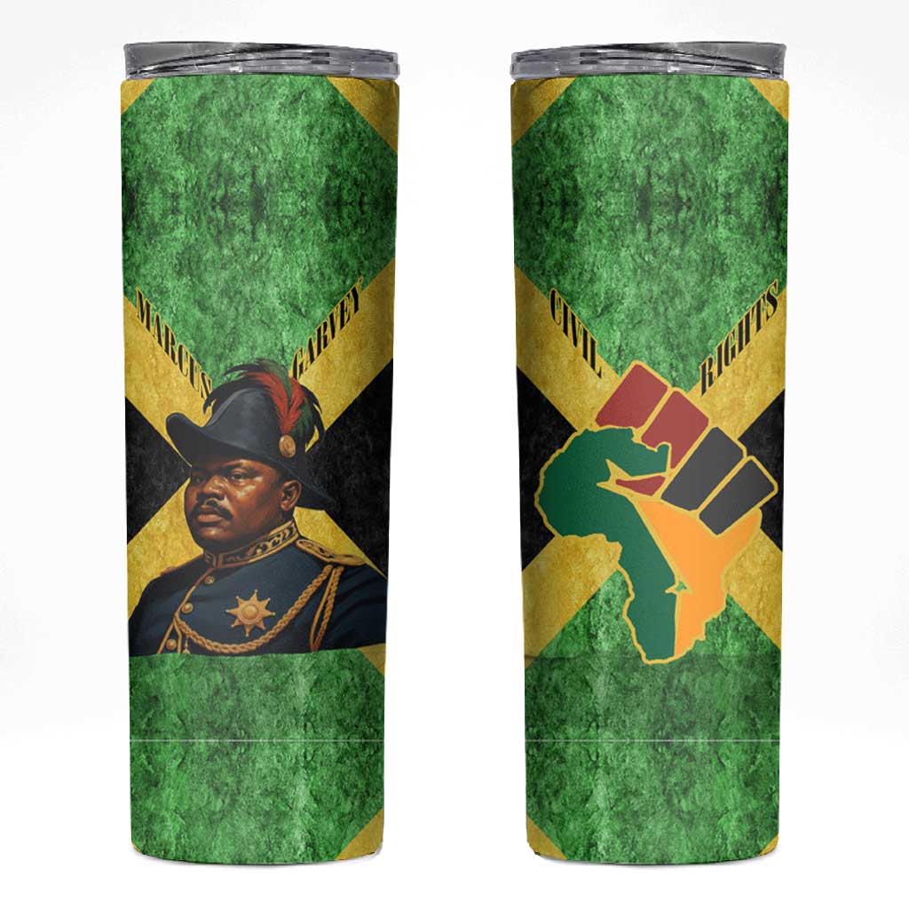 Marcus Garvey Skinny Tumbler Jamaican Flag Theme African Fist Civil Rights Symbol Pan African Tribute Design - Wonder Print Shop