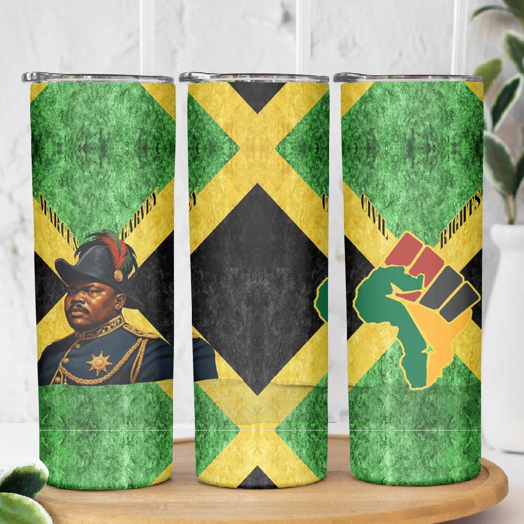 Marcus Garvey Skinny Tumbler Jamaican Flag Theme African Fist Civil Rights Symbol Pan African Tribute Design - Wonder Print Shop