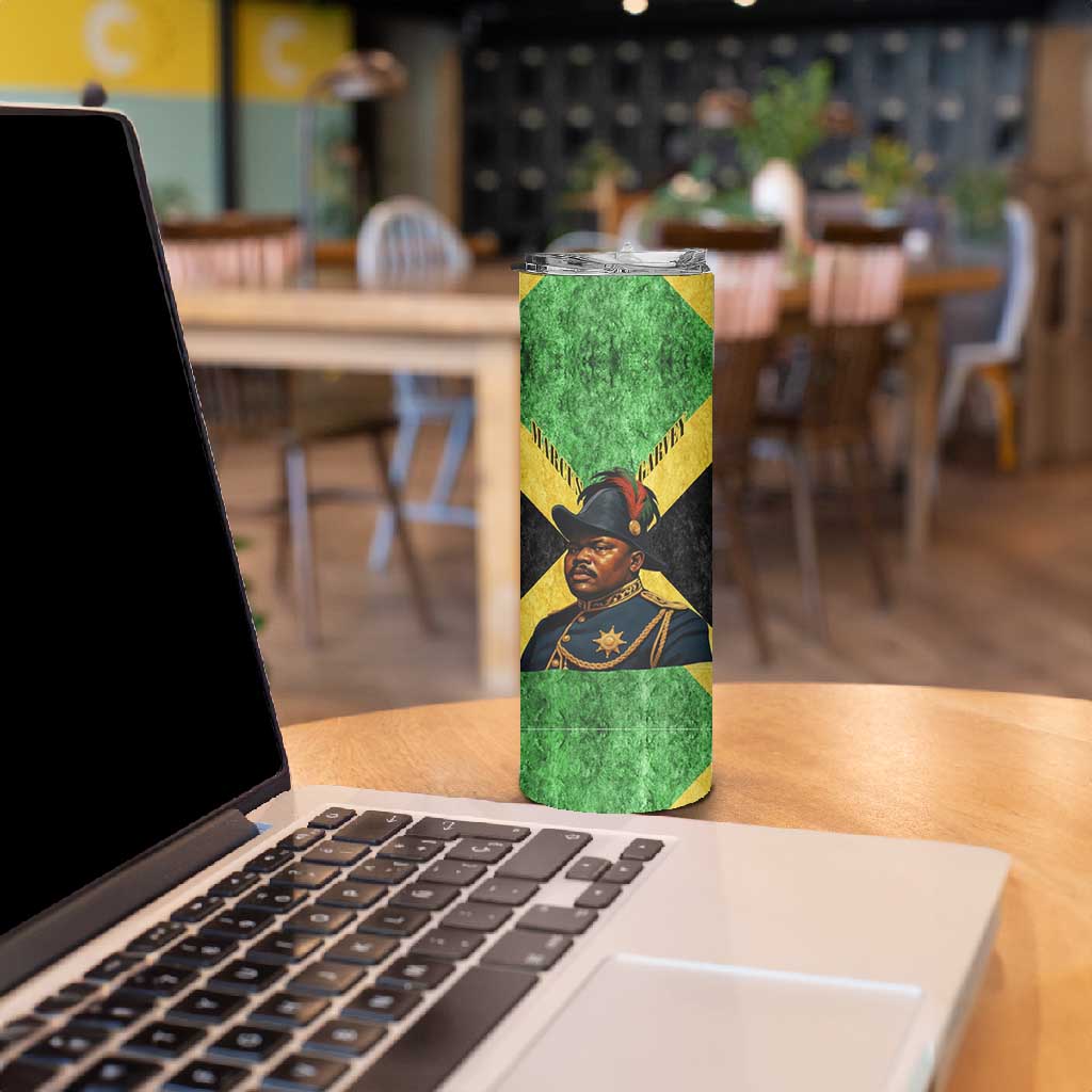 Marcus Garvey Skinny Tumbler Jamaican Flag Theme African Fist Civil Rights Symbol Pan African Tribute Design - Wonder Print Shop