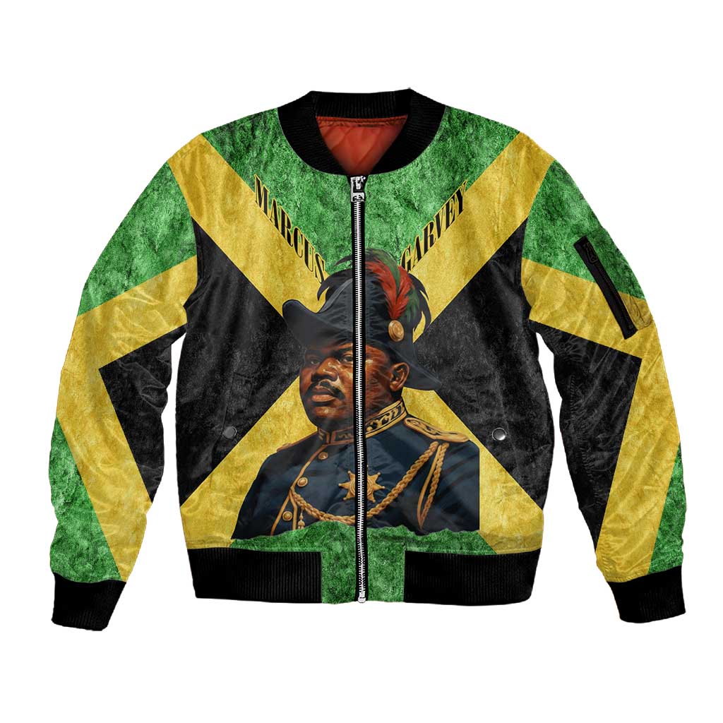 Marcus Garvey Sleeve Zip Bomber Jacket Jamaican Flag Theme African Fist Civil Rights Symbol Pan African Tribute Design - Wonder Print Shop