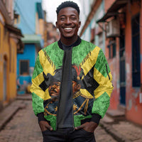 Marcus Garvey Sleeve Zip Bomber Jacket Jamaican Flag Theme African Fist Civil Rights Symbol Pan African Tribute Design - Wonder Print Shop