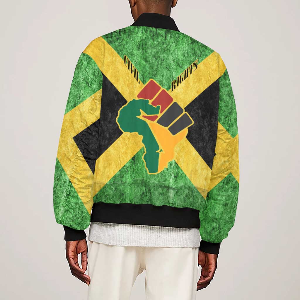 Marcus Garvey Sleeve Zip Bomber Jacket Jamaican Flag Theme African Fist Civil Rights Symbol Pan African Tribute Design - Wonder Print Shop