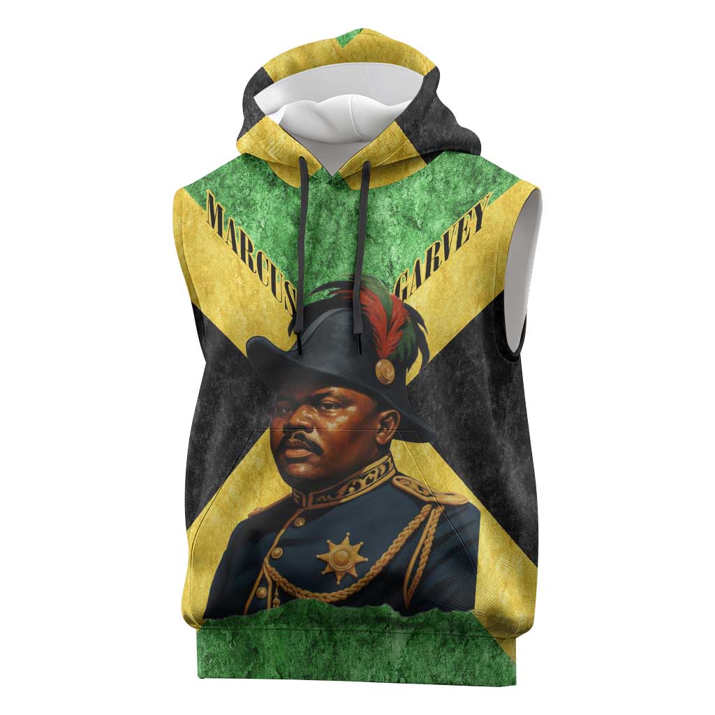 Marcus Garvey Sleeveless Hoodie Jamaican Flag Theme African Fist Civil Rights Symbol Pan African Tribute Design - Wonder Print Shop