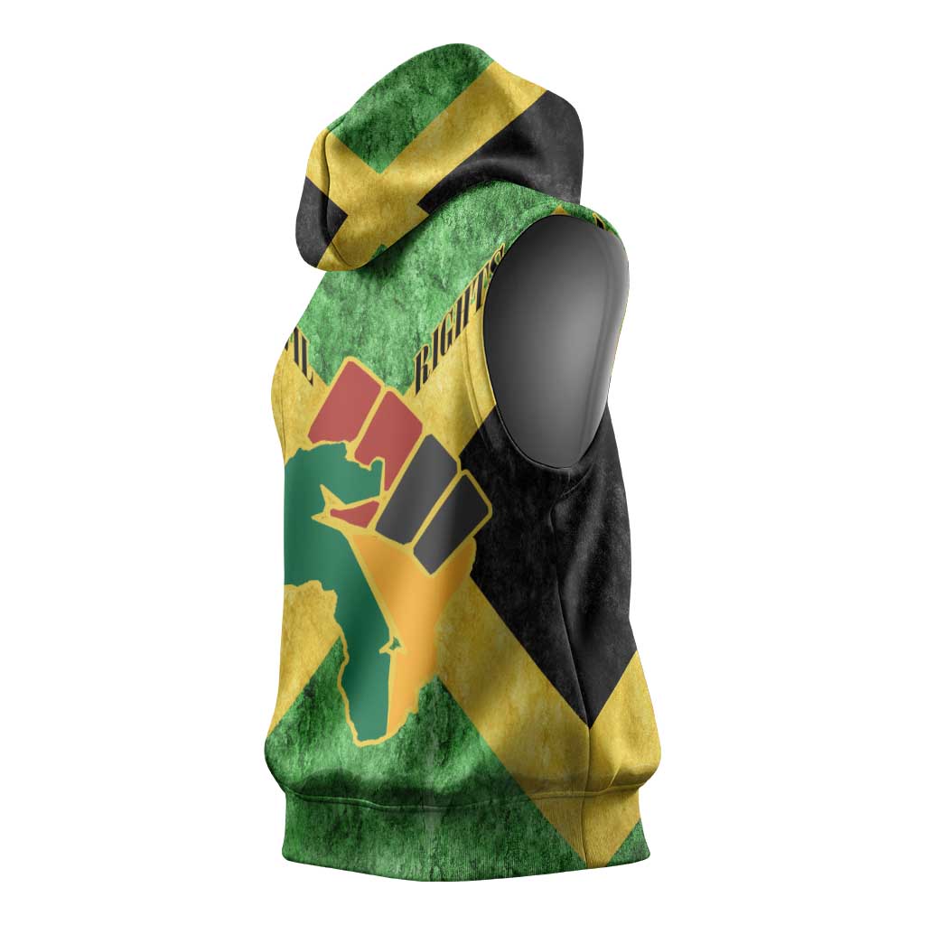 Marcus Garvey Sleeveless Hoodie Jamaican Flag Theme African Fist Civil Rights Symbol Pan African Tribute Design - Wonder Print Shop