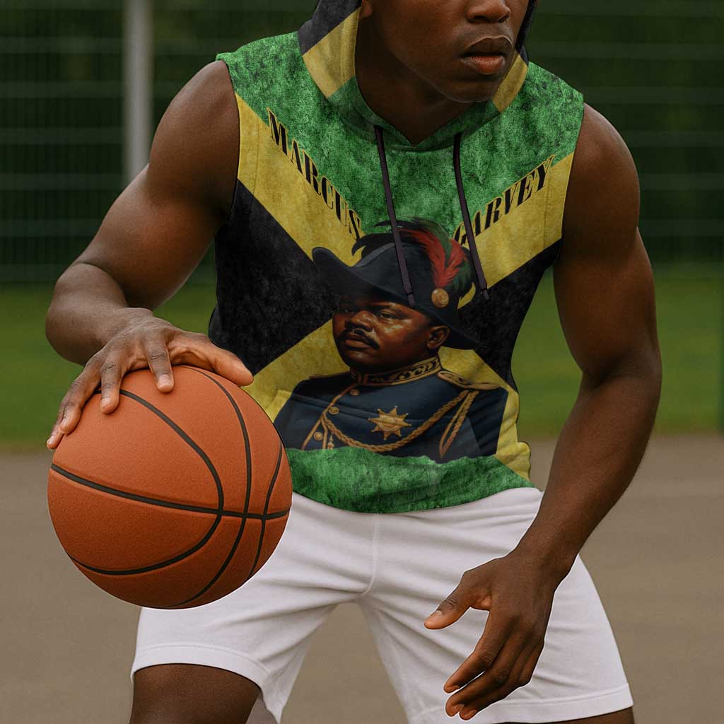 Marcus Garvey Sleeveless Hoodie Jamaican Flag Theme African Fist Civil Rights Symbol Pan African Tribute Design - Wonder Print Shop