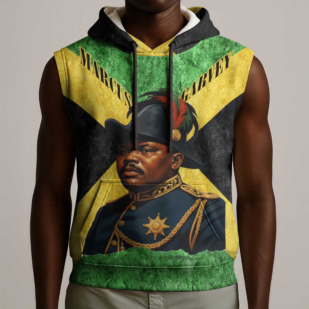 Marcus Garvey Sleeveless Hoodie Jamaican Flag Theme African Fist Civil Rights Symbol Pan African Tribute Design - Wonder Print Shop