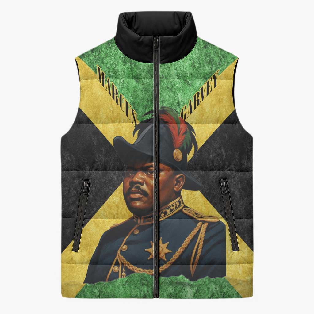 Marcus Garvey Sleeveless Puffer Jacket Jamaican Flag Theme African Fist Civil Rights Symbol Pan African Tribute Design - Wonder Print Shop