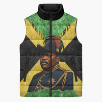 Marcus Garvey Sleeveless Puffer Jacket Jamaican Flag Theme African Fist Civil Rights Symbol Pan African Tribute Design - Wonder Print Shop