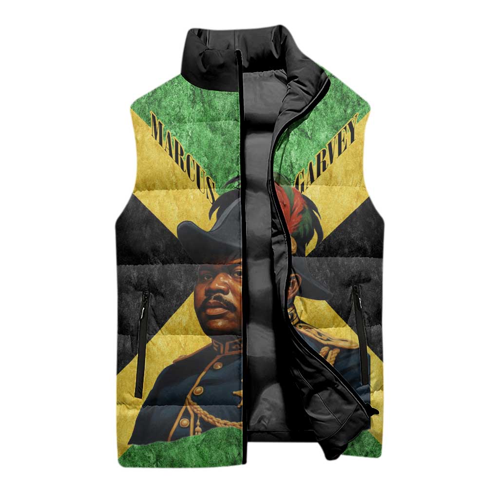 Marcus Garvey Sleeveless Puffer Jacket Jamaican Flag Theme African Fist Civil Rights Symbol Pan African Tribute Design - Wonder Print Shop