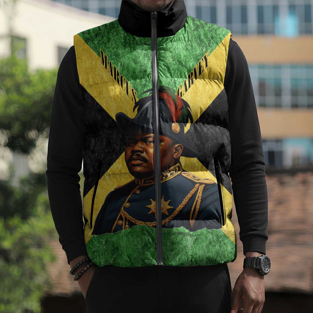 Marcus Garvey Sleeveless Puffer Jacket Jamaican Flag Theme African Fist Civil Rights Symbol Pan African Tribute Design - Wonder Print Shop