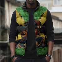 Marcus Garvey Sleeveless Puffer Jacket Jamaican Flag Theme African Fist Civil Rights Symbol Pan African Tribute Design - Wonder Print Shop