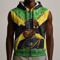 Marcus Garvey Sleeveless Zip Hoodie Jamaican Flag Theme African Fist Civil Rights Symbol Pan African Tribute Design - Wonder Print Shop