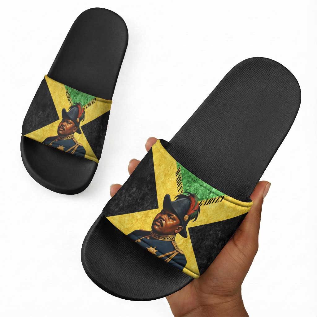Marcus Garvey Slide Sandals Jamaican Flag Theme African Fist Civil Rights Symbol Pan African Tribute Design - Wonder Print Shop