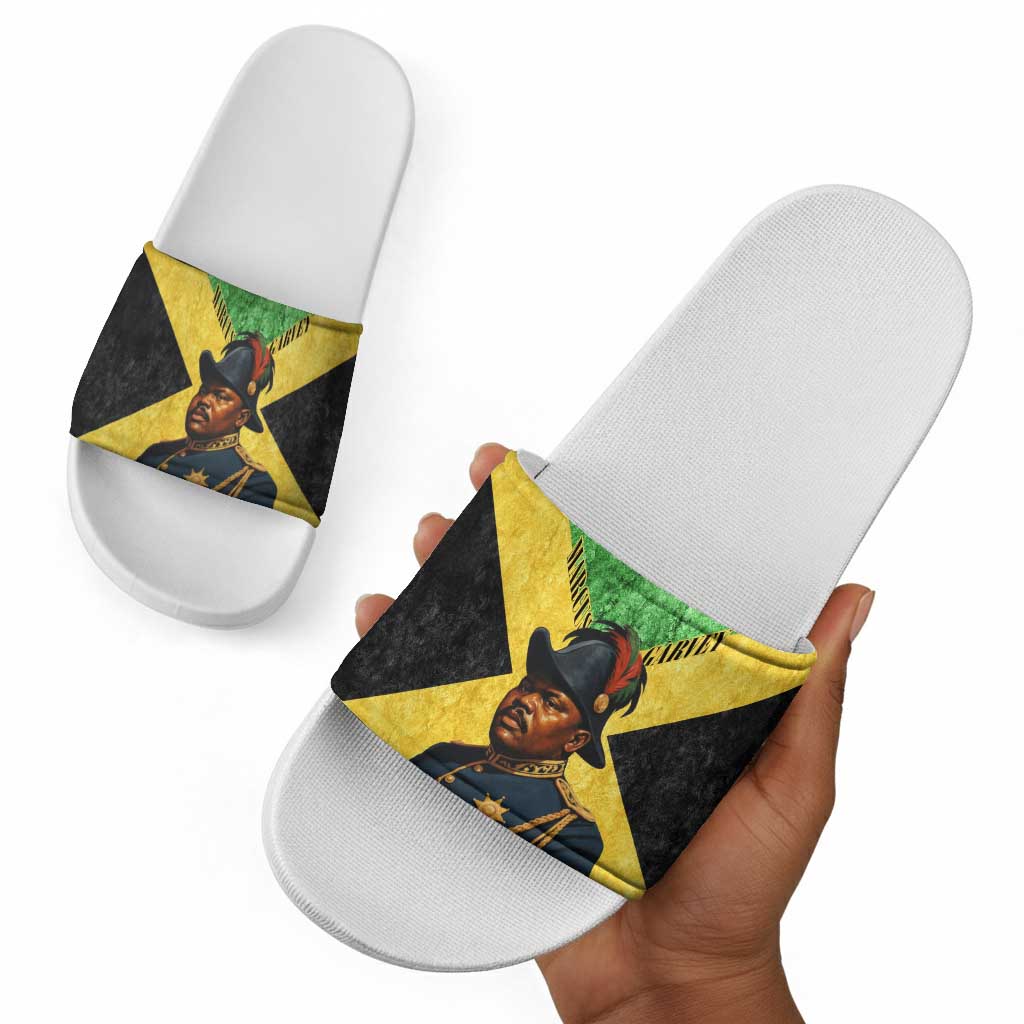 Marcus Garvey Slide Sandals Jamaican Flag Theme African Fist Civil Rights Symbol Pan African Tribute Design - Wonder Print Shop
