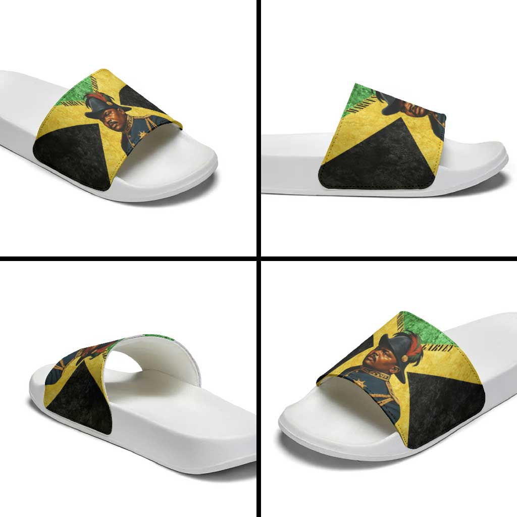 Marcus Garvey Slide Sandals Jamaican Flag Theme African Fist Civil Rights Symbol Pan African Tribute Design - Wonder Print Shop