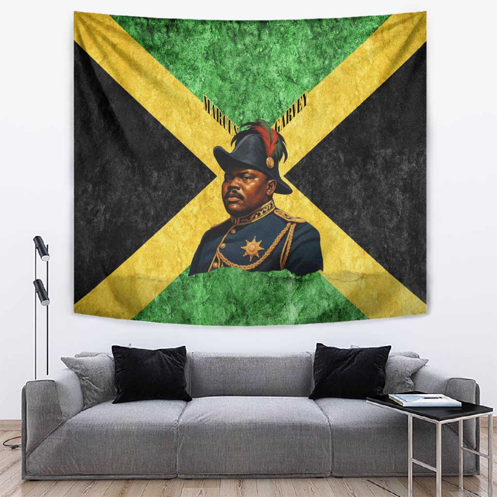 Marcus Garvey Tapestry Jamaican Flag Theme African Fist Civil Rights Symbol Pan African Tribute Design - Wonder Print Shop