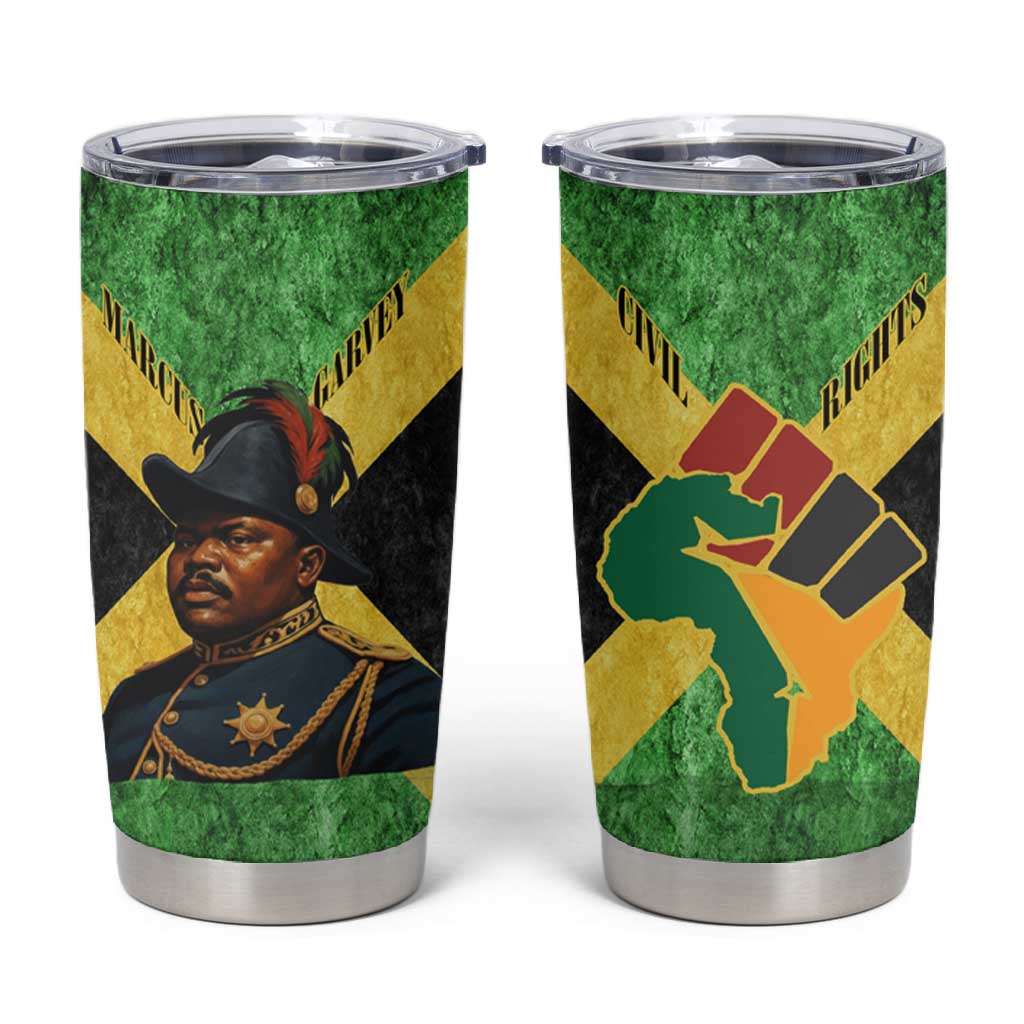 Marcus Garvey Tumbler Cup Jamaican Flag Theme African Fist Civil Rights Symbol Pan African Tribute Design - Wonder Print Shop