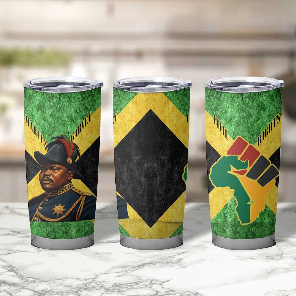 Marcus Garvey Tumbler Cup Jamaican Flag Theme African Fist Civil Rights Symbol Pan African Tribute Design - Wonder Print Shop