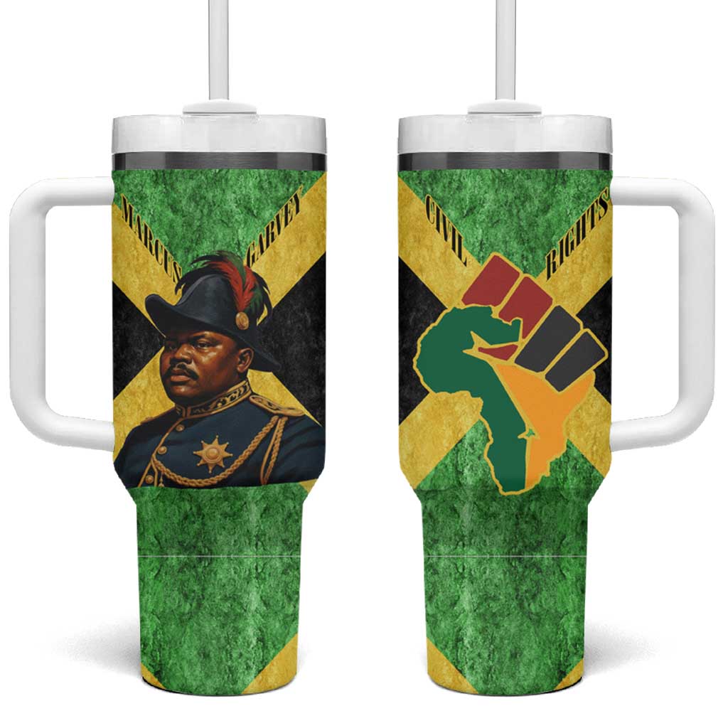 Marcus Garvey Tumbler With Handle Jamaican Flag Theme African Fist Civil Rights Symbol Pan African Tribute Design - Wonder Print Shop