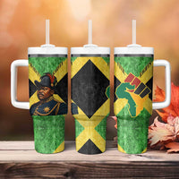 Marcus Garvey Tumbler With Handle Jamaican Flag Theme African Fist Civil Rights Symbol Pan African Tribute Design - Wonder Print Shop