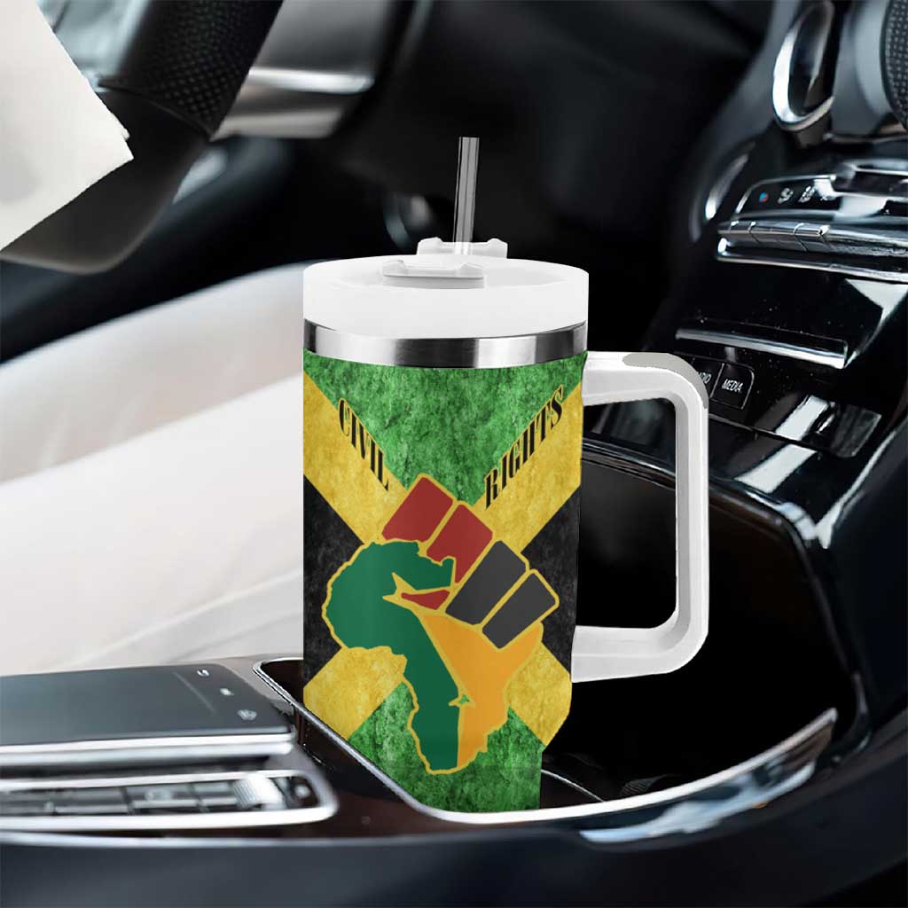 Marcus Garvey Tumbler With Handle Jamaican Flag Theme African Fist Civil Rights Symbol Pan African Tribute Design - Wonder Print Shop