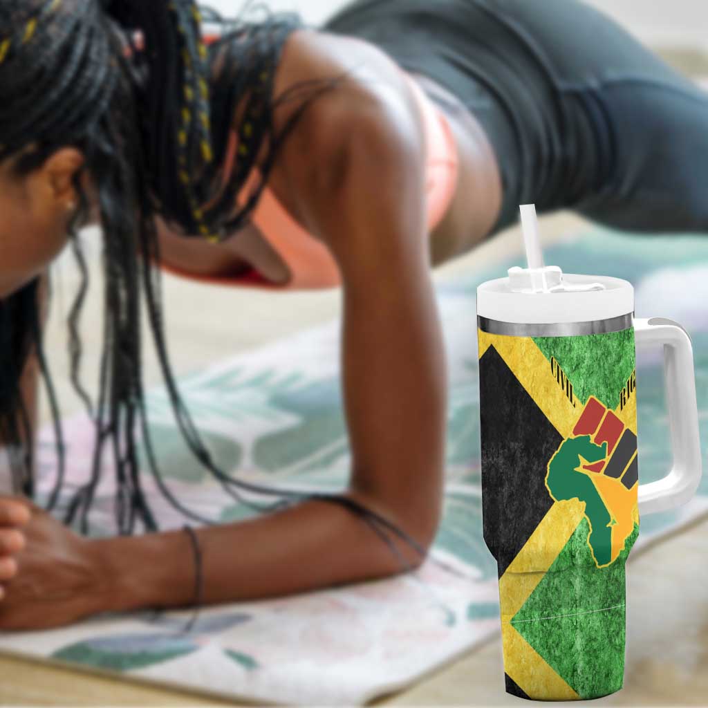 Marcus Garvey Tumbler With Handle Jamaican Flag Theme African Fist Civil Rights Symbol Pan African Tribute Design - Wonder Print Shop