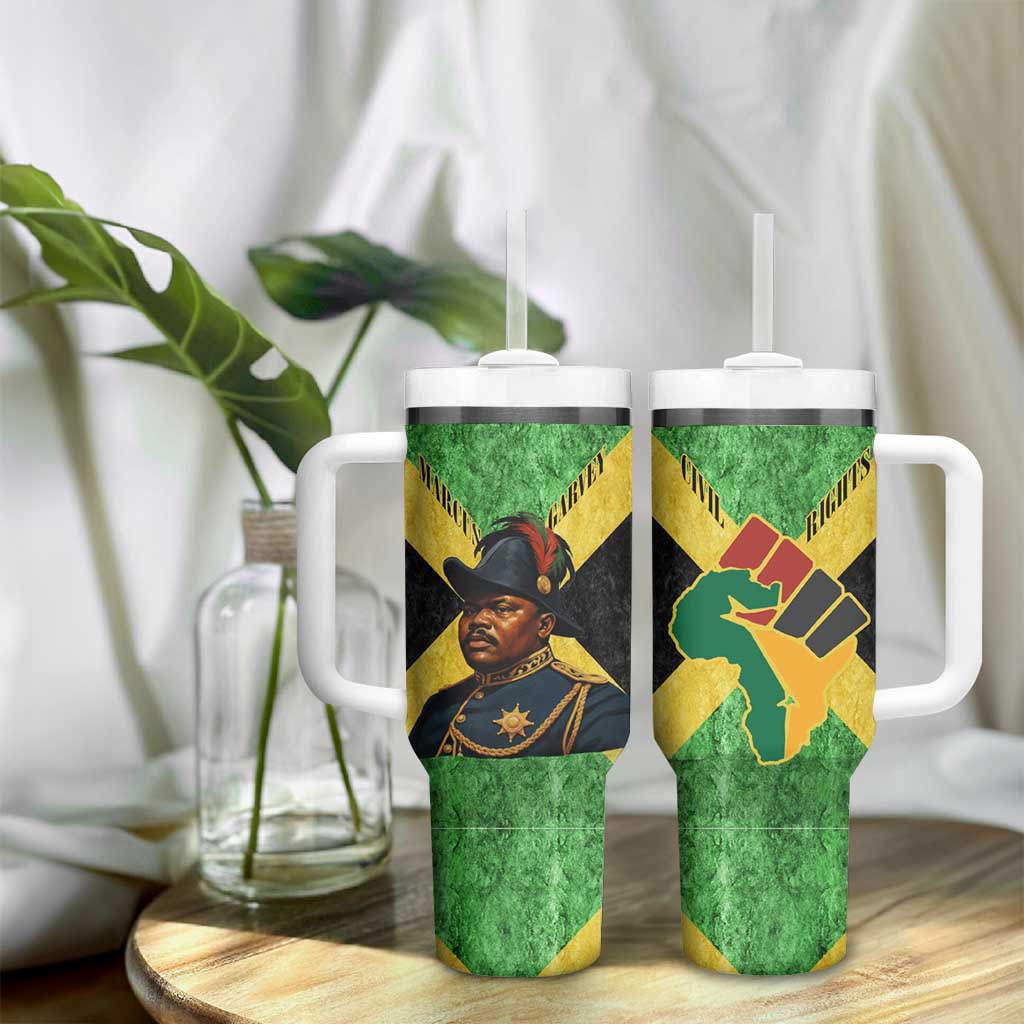 Marcus Garvey Tumbler With Handle Jamaican Flag Theme African Fist Civil Rights Symbol Pan African Tribute Design - Wonder Print Shop