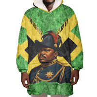 Marcus Garvey Wearable Blanket Hoodie Jamaican Flag Theme African Fist Civil Rights Symbol Pan African Tribute Design - Wonder Print Shop
