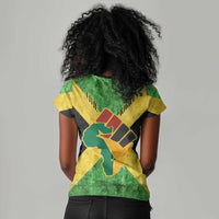 Marcus Garvey Women V-Neck T-Shirt Jamaican Flag Theme African Fist Civil Rights Symbol Pan African Tribute Design TS04