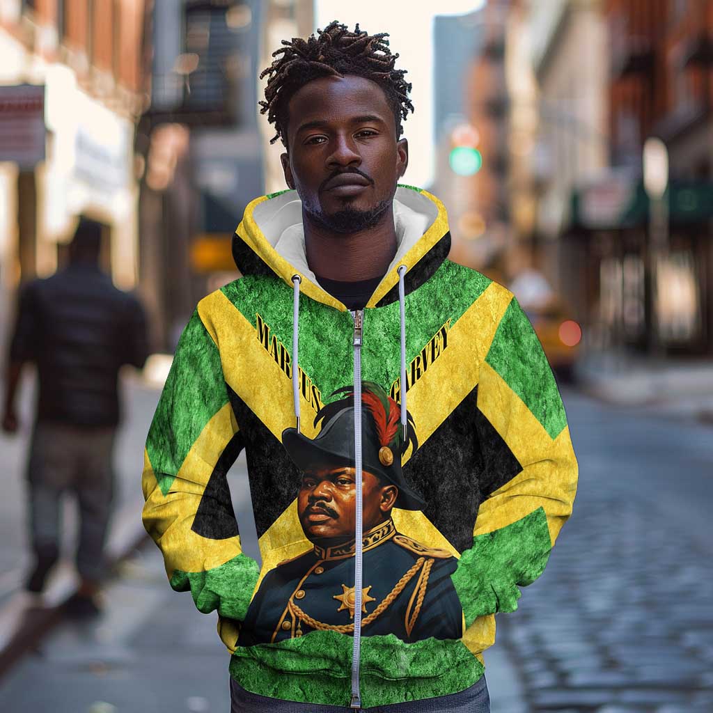 Marcus Garvey Zip Hoodie Jamaican Flag Theme African Fist Civil Rights Symbol Pan African Tribute Design - Wonder Print Shop