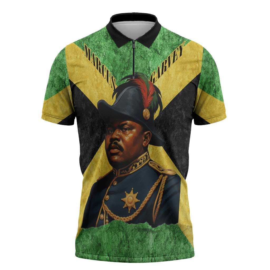 Marcus Garvey Zipper Polo Shirt Jamaican Flag Theme African Fist Civil Rights Symbol Pan African Tribute Design - Wonder Print Shop