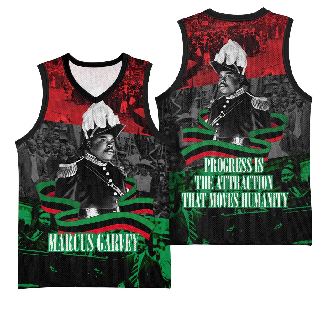 Marcus Garvey Basketball Jersey Collage Design Progress Is the Attraction Quote Pan African Movement Tribute - Wonder Print Shop