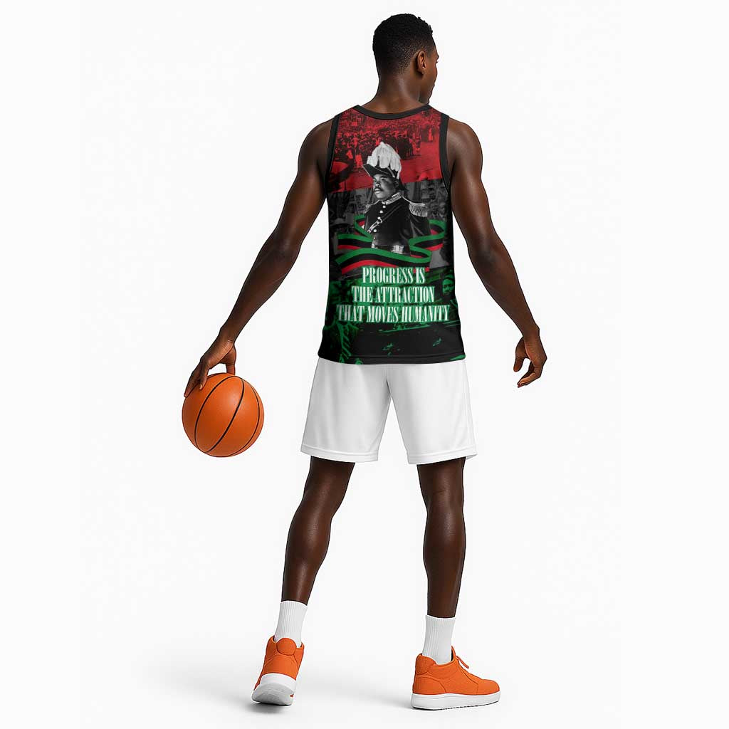 Marcus Garvey Basketball Jersey Collage Design Progress Is the Attraction Quote Pan African Movement Tribute - Wonder Print Shop