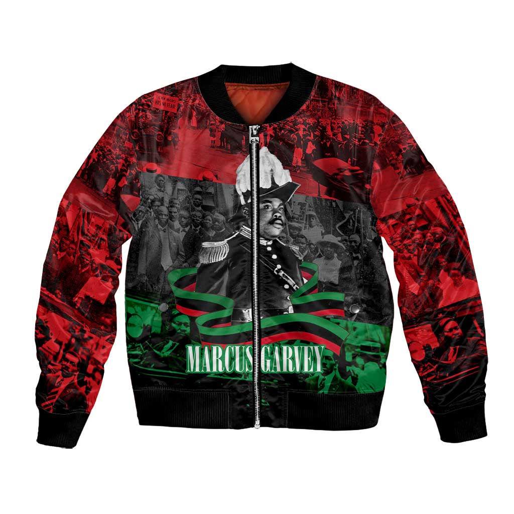 Marcus Garvey Bomber Jacket Collage Design Progress Is the Attraction Quote Pan African Movement Tribute - Wonder Print Shop