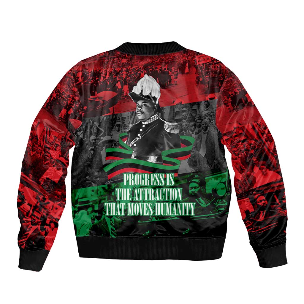 Marcus Garvey Bomber Jacket Collage Design Progress Is the Attraction Quote Pan African Movement Tribute - Wonder Print Shop