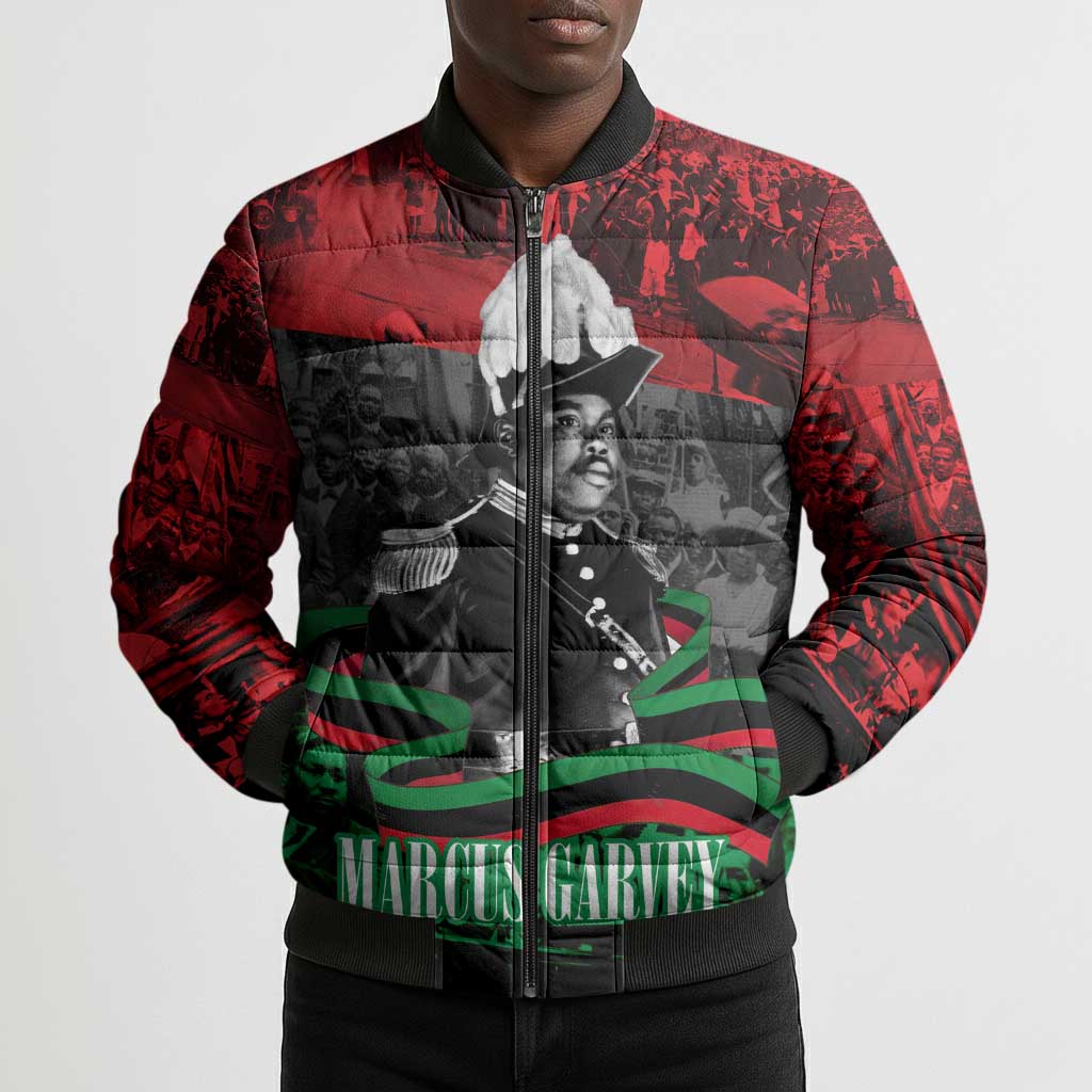Marcus Garvey Bomber Puffer Jacket Collage Design Progress Is the Attraction Quote Pan African Movement Tribute - Wonder Print Shop