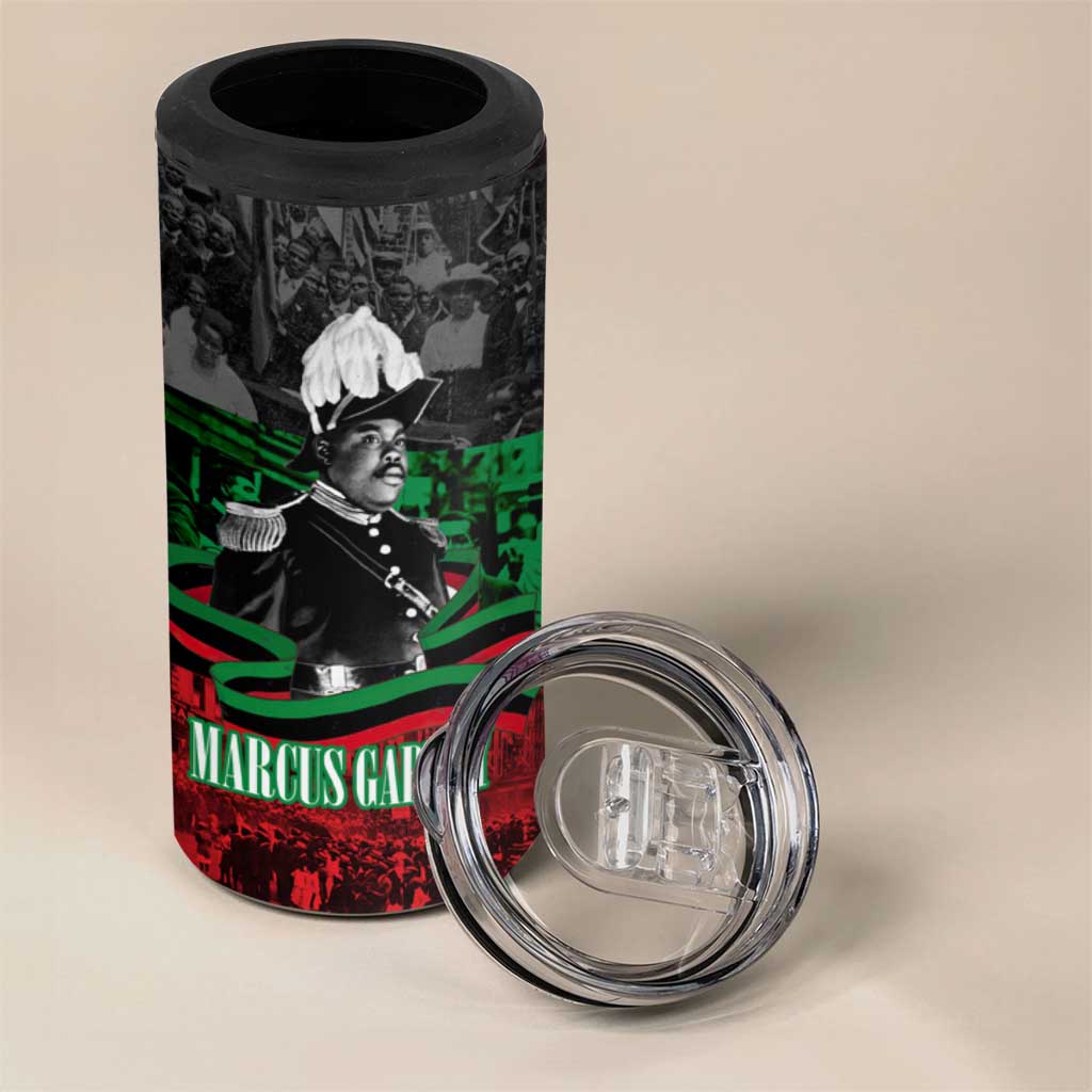 Marcus Garvey 4 in 1 Can Cooler Tumbler Collage Design Progress Is the Attraction Quote Pan African Movement Tribute - Wonder Print Shop