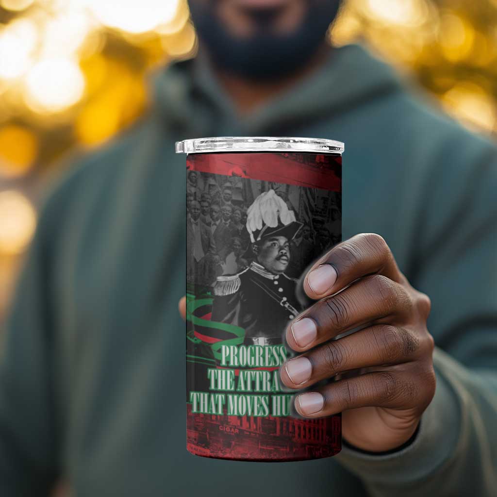 Marcus Garvey 4 in 1 Can Cooler Tumbler Collage Design Progress Is the Attraction Quote Pan African Movement Tribute - Wonder Print Shop