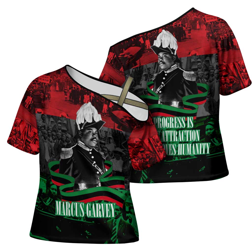 Marcus Garvey Cross Shoulder Shirt Collage Design Progress Is the Attraction Quote Pan African Movement Tribute - Wonder Print Shop