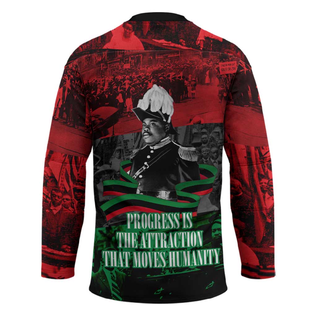 Marcus Garvey Hockey Jersey Collage Design Progress Is the Attraction Quote Pan African Movement Tribute - Wonder Print Shop