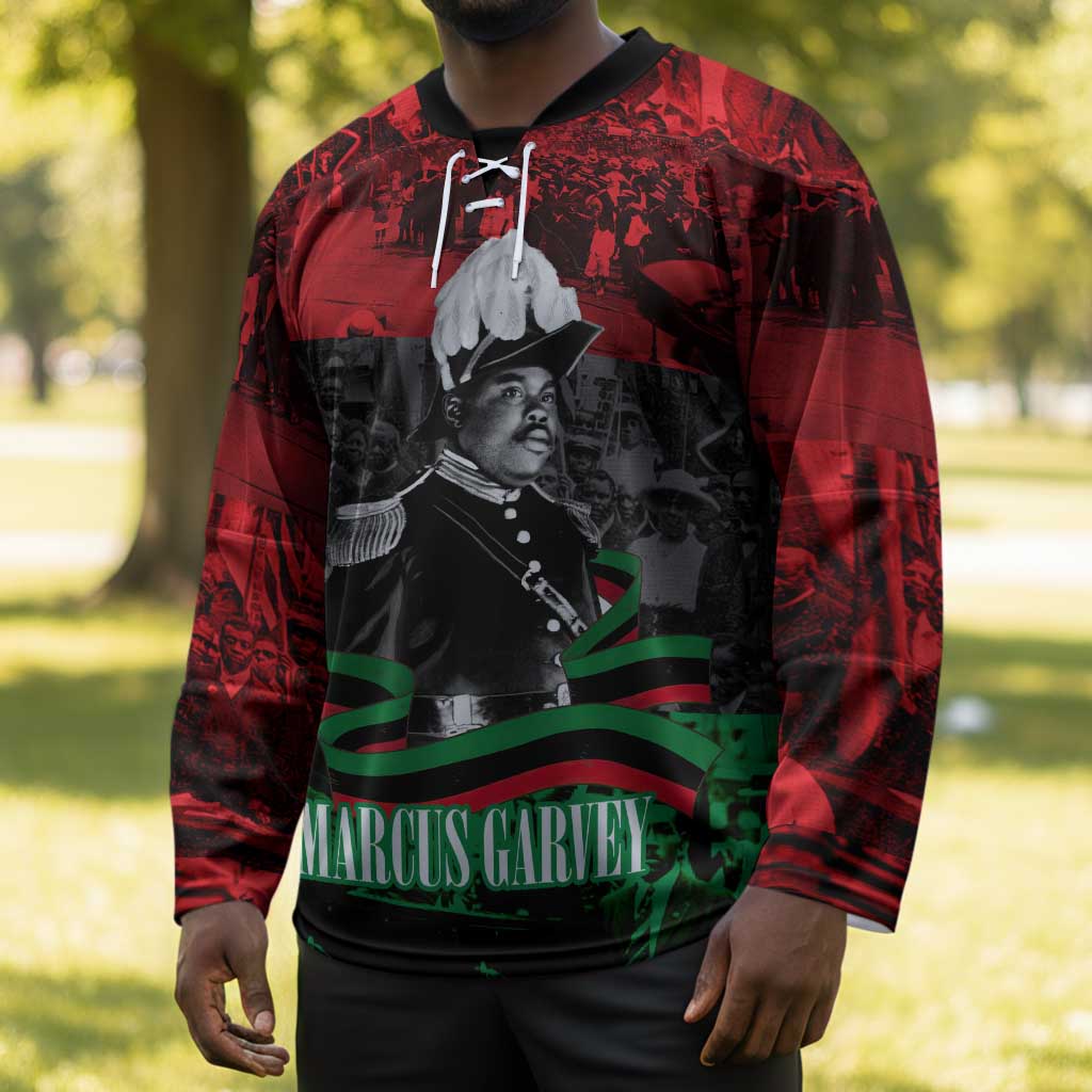 Marcus Garvey Hockey Jersey Collage Design Progress Is the Attraction Quote Pan African Movement Tribute - Wonder Print Shop