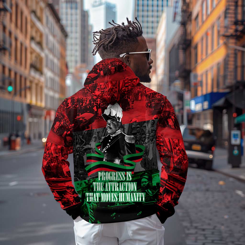 Marcus Garvey Hoodie Collage Design Progress Is the Attraction Quote Pan African Movement Tribute - Wonder Print Shop