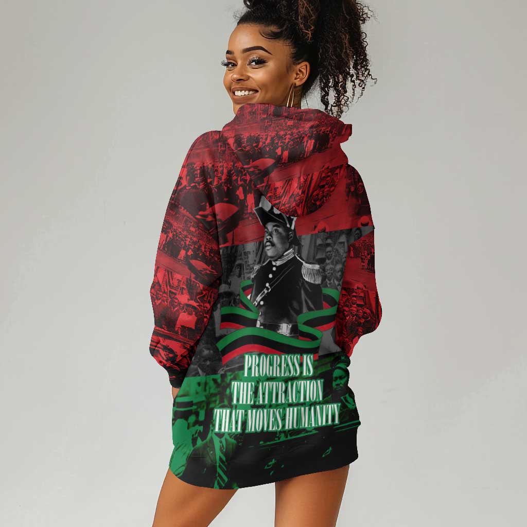 Marcus Garvey Hoodie Dress Collage Design Progress Is the Attraction Quote Pan African Movement Tribute - Wonder Print Shop