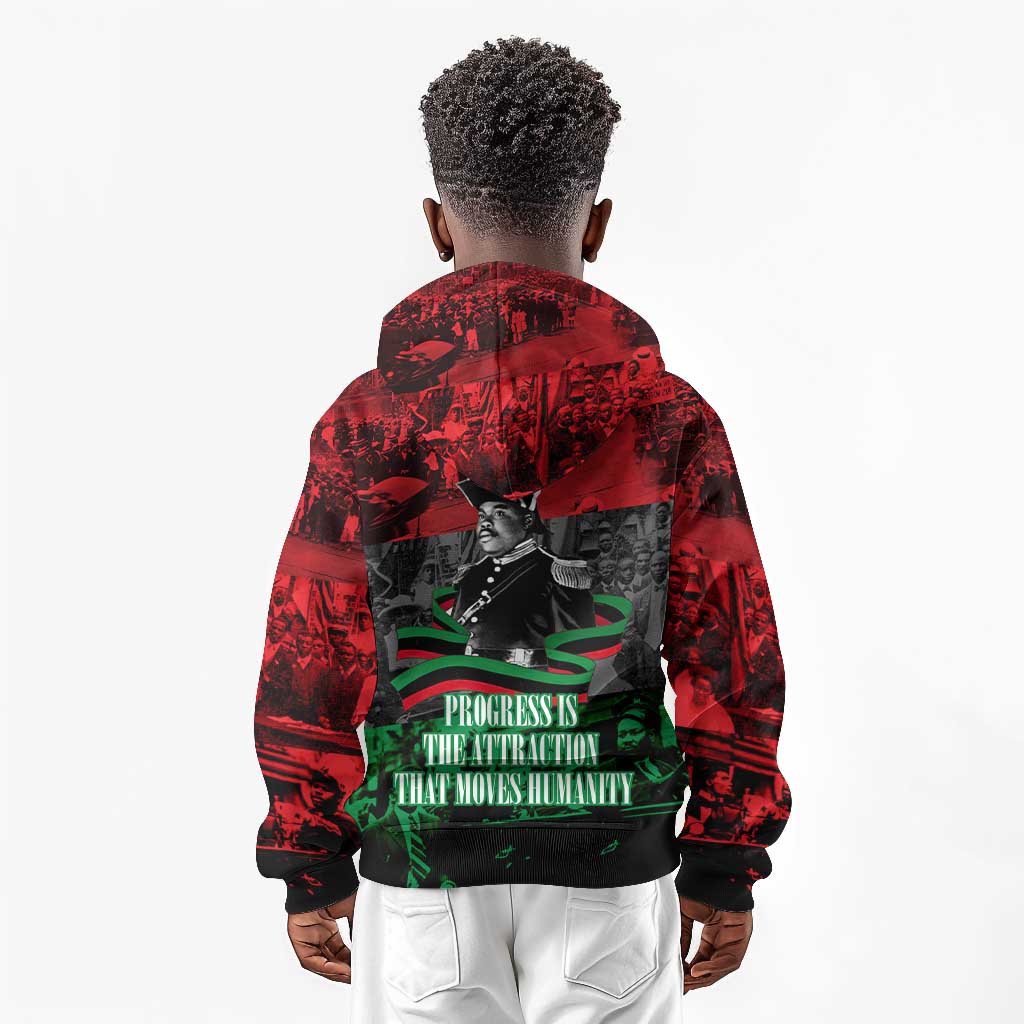 Marcus Garvey Kid Hoodie Collage Design Progress Is the Attraction Quote Pan African Movement Tribute - Wonder Print Shop