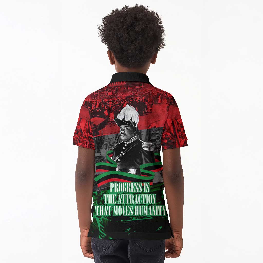 Marcus Garvey Kid Polo Shirt Collage Design Progress Is the Attraction Quote Pan African Movement Tribute TS04