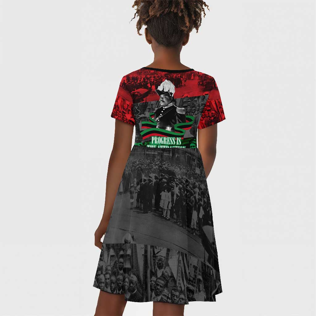 Marcus Garvey Kid Short Sleeve Dress Collage Design Progress Is the Attraction Quote Pan African Movement Tribute TS04