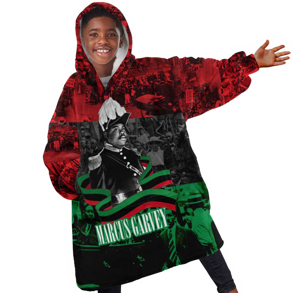 Marcus Garvey Kid Wearable Blanket Hoodie Collage Design Progress Is the Attraction Quote Pan African Movement Tribute - Wonder Print Shop