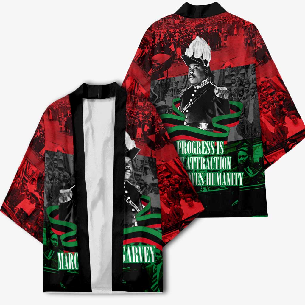 Marcus Garvey Kimono Collage Design Progress Is the Attraction Quote Pan African Movement Tribute - Wonder Print Shop